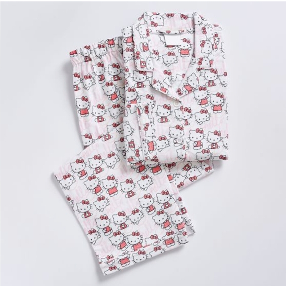 Pottery Barn Teen Women's Hello Kitty Organic Flannel Pajama Set Sz Medium - Picture 1 of 17